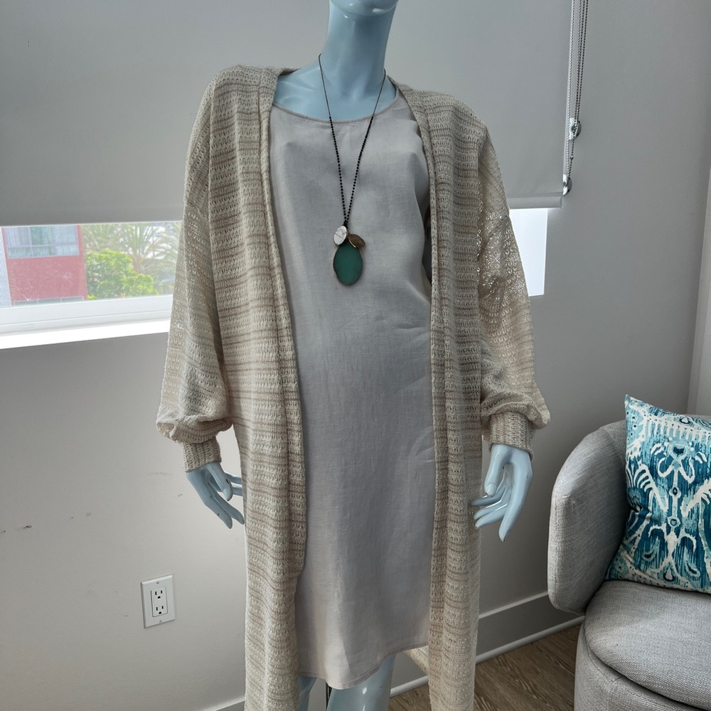 Anthropologie Long Cardigan Duster Balloon Sleeve Open Front